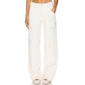 Re/Done Mid Rise Workwear Wide Leg Distressed Vintage White Denim Size 29